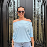 The SHORT SLEEVE ANYWHERE TOP in CLOUD BLUE