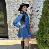 Maire Denim Scalloped Hem Dress in Blue