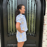 Posh Embroidery & Stripes Set in Blue