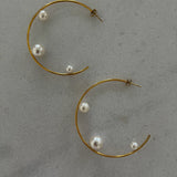 ChanSutt Large Pearl Hoops in Gold