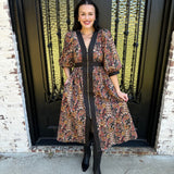 Rena Paisley Print Zip Up Dress in Black