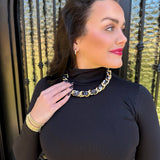 Scarf Necklace with Chunky Gold Chain in Navy/White