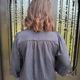 Button Down Shirt with Tie Neck in Ink