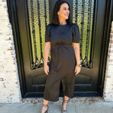 Tania Rhinestone Stud Midi Dress in Black