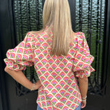 George Floral Smocked V-Neck Top in Vanilla