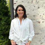 Shaw Front Tie Button Down Shirt in Off White