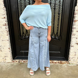 Pleated Side Gusset Wide Leg Jeans