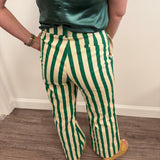 Striped Wide Leg Pant in Green and Ivory
