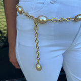 Yochi Oval Pearl Gold Chain Belt