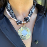 Scarf Necklace with Large Spiral Pendant and Opal Center