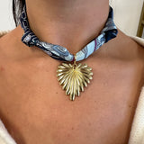 Scarf Necklace with large flat textured heart pendant