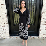 Jia Embroidered Midi Dress in Black