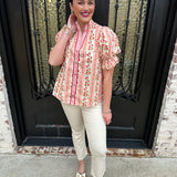 Lover Floral Button Down Top in Red