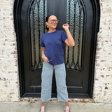 Grommet Waist Striped Wide Leg Jeans