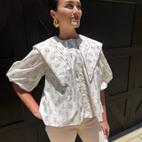 Oversized Collar Floral Blouse in Ivory