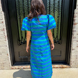 Margo Puff Sleeve Blue/Green Stripe Maxi