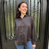 Spanx Better Than Silk Button Down Shirt in Classic Black