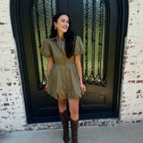 Ruthie Bubble Hem Shirt Dress in Olive