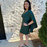Aria Satin Cape Dress in Dark Teal