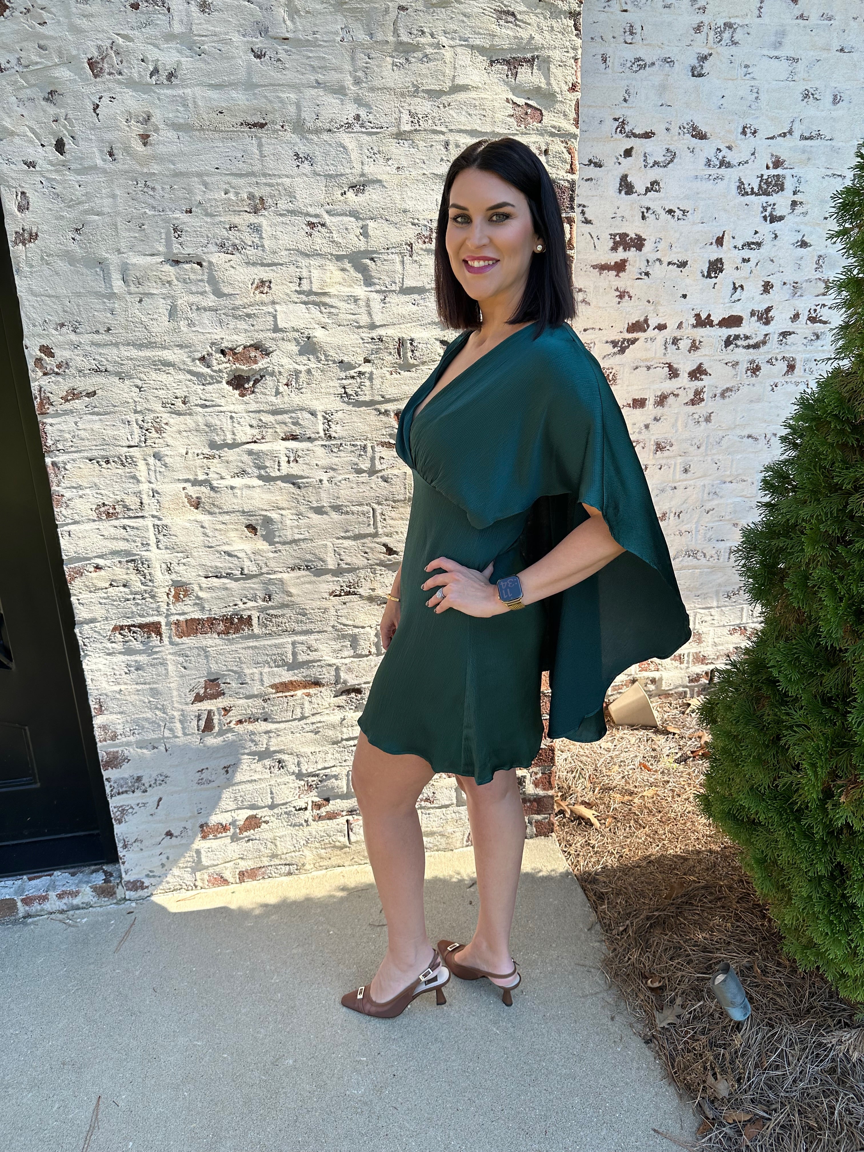 Aria Satin Cape Dress in Dark Teal XS