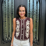 O'Conner Embroidered Knitted Vest in Dark Brown
