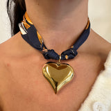 Scarf Necklace with Large Bubble Heart Pendant