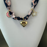 Scarf Necklace Pink Moon, Chunky Heart Pendant & White Star in Grey Blue