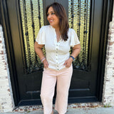 Karen Ribbed Button Down in White