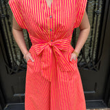 Maryanne Tie Midi Dress in Hot Pink