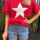 Star Shortsleeve Sweater in Red