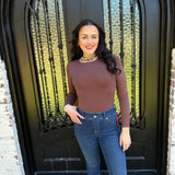 High Neck Longsleeve Bodysuit in French Roast