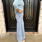 Pleated Side Gusset Wide Leg Jeans