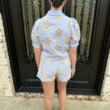 Posh Embroidery & Stripes Set in Blue