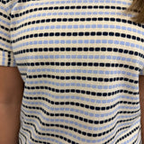 Tristan Rond Neck Stripe Puff Sleeve Top in Blue