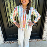 Vilagallo Multicolor Chains Printed Button Up Blouse