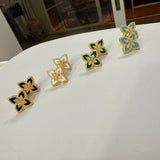 Color Flower Stud Earring in Black, White, Teal, and Green