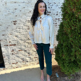 Michela Ruffle Button Down Top in Pearl