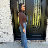 Longsleeve Mock Neck Top in Coffee Bean