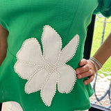 Emmy Linen Top in Emerald/White