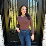 High Neck Longsleeve Bodysuit in French Roast