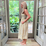 Perle Piped Sweatheart Neck Midi in Sage/White