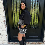 Henley Top and Shorts Set in Black