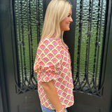 George Floral Smocked V-Neck Top in Vanilla
