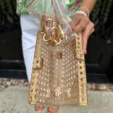 Acrylic Woven Box Clutch with Chain Strap