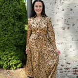 Button Down Tiered Dress in Leopard Print