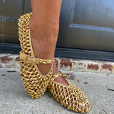 Dolce Vita Clair Woven Mary Jane Ballet Leather Flats in Gold