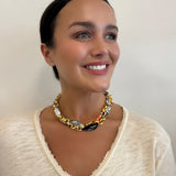 Scarf Necklace with Intertwined Gold chain