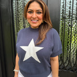 Star Shortsleeve Sweater in Navy