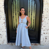 Saylor Striped Midi Dress in Blue & White