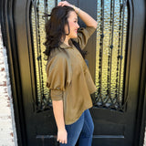 Attley Mock Neck Zip Up Blouse in Olive